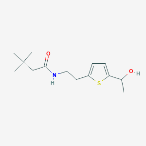 molecular formula C14H23NO2S B2481916 N-(2-(5-(1-hydroxyethyl)thiophen-2-yl)ethyl)-3,3-dimethylbutanamide CAS No. 2034256-32-9