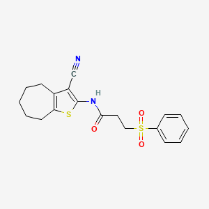 molecular formula C19H20N2O3S2 B2481935 N-(3-cyano-5,6,7,8-tetrahydro-4H-cyclohepta[b]thiophen-2-yl)-3-(phenylsulfonyl)propanamide CAS No. 868676-34-0