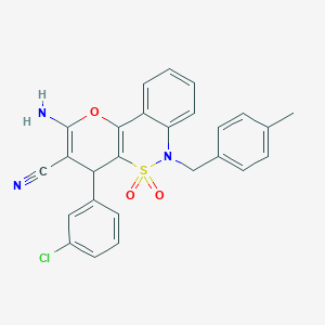 molecular formula C26H20ClN3O3S B2481939 2-Amino-4-(3-chlorophenyl)-6-(4-methylbenzyl)-4,6-dihydropyrano[3,2-c][2,1]benzothiazine-3-carbonitrile 5,5-dioxide CAS No. 893296-93-0