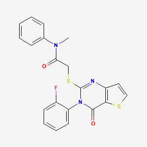 molecular formula C21H16FN3O2S2 B2481941 2-{[3-(2-fluorophenyl)-4-oxo-3,4-dihydrothieno[3,2-d]pyrimidin-2-yl]sulfanyl}-N-methyl-N-phenylacetamide CAS No. 1260941-45-4