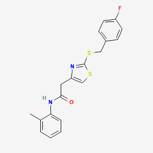 molecular formula C19H17FN2OS2 B2481942 2-(2-((4-fluorobenzyl)thio)thiazol-4-yl)-N-(o-tolyl)acetamide CAS No. 941981-62-0