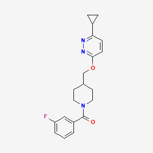 molecular formula C20H22FN3O2 B2481948 [4-[(6-Cyclopropylpyridazin-3-yl)oxymethyl]piperidin-1-yl]-(3-fluorophenyl)methanone CAS No. 2309187-05-9