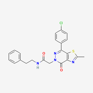 molecular formula C22H19ClN4O2S B2481950 2-(7-(4-chlorophenyl)-2-methyl-4-oxothiazolo[4,5-d]pyridazin-5(4H)-yl)-N-phenethylacetamide CAS No. 941949-25-3
