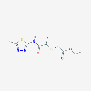 molecular formula C10H15N3O3S2 B2481957 Ethyl-2-[1-[(5-Methyl-1,3,4-thiadiazol-2-yl)amino]-1-oxopropan-2-yl]sulfanylacetat CAS No. 394233-45-5