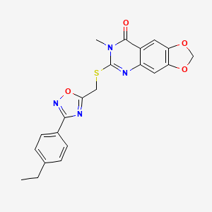 molecular formula C21H18N4O4S B2481961 6-({[3-(4-乙基苯基)-1,2,4-噁二唑-5-基]甲基}硫代)-7-甲基-2H,7H,8H-[1,3]二氧戊环[4,5-g]喹唑啉-8-酮 CAS No. 1112026-56-8