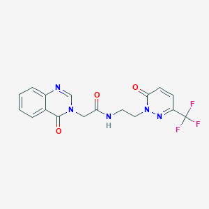 molecular formula C17H14F3N5O3 B2481964 2-(4-Oxoquinazolin-3-yl)-N-[2-[6-oxo-3-(trifluoromethyl)pyridazin-1-yl]ethyl]acetamide CAS No. 2415582-56-6