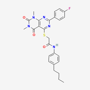 molecular formula C26H26FN5O3S B2481975 N-(4-butylphenyl)-2-((2-(4-fluorophenyl)-6,8-dimethyl-5,7-dioxo-5,6,7,8-tetrahydropyrimido[4,5-d]pyrimidin-4-yl)thio)acetamide CAS No. 852170-01-5