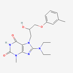 molecular formula C20H27N5O4 B2481982 8-(二乙基氨基)-7-(2-羟基-3-(间甲苯氧基)丙基)-3-甲基-1H-嘌呤-2,6(3H,7H)-二酮 CAS No. 876891-42-8