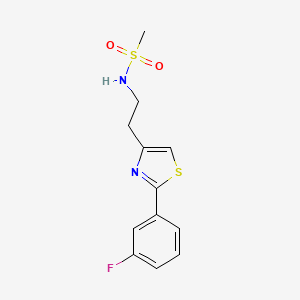 molecular formula C12H13FN2O2S2 B2481988 N-[2-[2-(3-fluorophenyl)-1,3-thiazol-4-yl]ethyl]methanesulfonamide CAS No. 933231-50-6