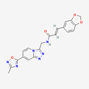 molecular formula C20H16N6O4 B2481991 (E)-3-(benzo[d][1,3]dioxol-5-yl)-N-((7-(3-methyl-1,2,4-oxadiazol-5-yl)-[1,2,4]triazolo[4,3-a]pyridin-3-yl)methyl)acrylamide CAS No. 2035007-68-0