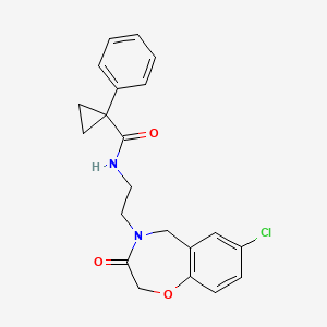 molecular formula C21H21ClN2O3 B2481995 N-(2-(7-chloro-3-oxo-2,3-dihydrobenzo[f][1,4]oxazepin-4(5H)-yl)ethyl)-1-phenylcyclopropanecarboxamide CAS No. 1903165-56-9