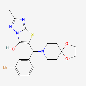 molecular formula C19H21BrN4O3S B2482006 5-((3-Bromophenyl)(1,4-dioxa-8-azaspiro[4.5]decan-8-yl)methyl)-2-methylthiazolo[3,2-b][1,2,4]triazol-6-ol CAS No. 869343-25-9