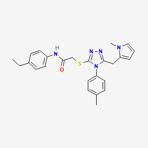 molecular formula C25H27N5OS B2482015 N-(4-ethylphenyl)-2-((5-((1-methyl-1H-pyrrol-2-yl)methyl)-4-(p-tolyl)-4H-1,2,4-triazol-3-yl)thio)acetamide CAS No. 847391-16-6