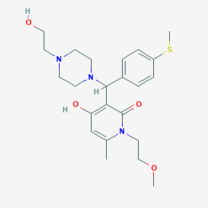 molecular formula C23H33N3O4S B2482029 4-hydroxy-3-((4-(2-hydroxyethyl)piperazin-1-yl)(4-(methylthio)phenyl)methyl)-1-(2-methoxyethyl)-6-methylpyridin-2(1H)-one CAS No. 897735-41-0