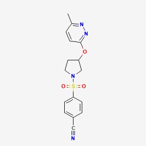 molecular formula C16H16N4O3S B2482033 4-((3-((6-Methylpyridazin-3-yl)oxy)pyrrolidin-1-yl)sulfonyl)benzonitrile CAS No. 2034223-17-9