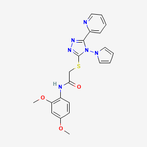 molecular formula C21H20N6O3S B2482041 N-(2,4-dimethoxyphenyl)-2-{[5-(pyridin-2-yl)-4-(1H-pyrrol-1-yl)-4H-1,2,4-triazol-3-yl]sulfanyl}acetamide CAS No. 886931-19-7