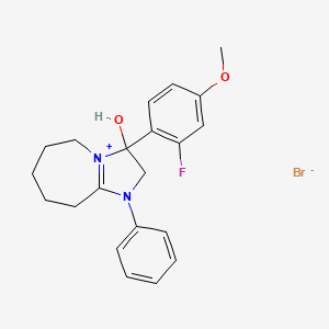 molecular formula C21H24BrFN2O2 B2482060 3-(2-氟-4-甲氧基苯基)-3-羟基-1-苯基-3,5,6,7,8,9-六氢-2H-咪唑并[1,2-a]蒽啉-1-ium 溴化物 CAS No. 1106769-83-8