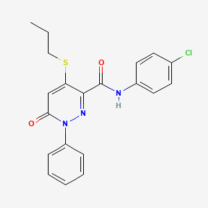 molecular formula C20H18ClN3O2S B2482069 N-(4-chlorophenyl)-6-oxo-1-phenyl-4-(propylsulfanyl)-1,6-dihydro-3-pyridazinecarboxamide CAS No. 339031-96-8