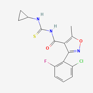 molecular formula C15H13ClFN3O2S B2482077 (3-(6-クロロ-2-フルオロフェニル)-5-メチルイソキサゾール-4-イル)-N-((シクロプロピルアミノ)チオキソメチル)ホルムアミド CAS No. 1024224-34-7