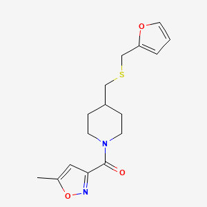 molecular formula C16H20N2O3S B2482086 (4-(((呋喃-2-基甲基)硫代)甲基哌啶-1-基)(5-甲基异噁唑-3-基)甲酮 CAS No. 1396757-90-6