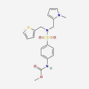 molecular formula C19H21N3O4S2 B2482090 methyl (4-(N-((1-methyl-1H-pyrrol-2-yl)methyl)-N-(thiophen-2-ylmethyl)sulfamoyl)phenyl)carbamate CAS No. 1796960-55-8