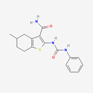 molecular formula C17H19N3O2S B2482100 5-Methyl-2-(3-phenylureido)-4,5,6,7-tetrahydrobenzo[b]thiophene-3-carboxamide CAS No. 392239-20-2