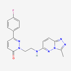 molecular formula C18H16FN7O B2482101 6-(4-Fluorophenyl)-2-[2-[(3-methyl-[1,2,4]triazolo[4,3-b]pyridazin-6-yl)amino]ethyl]pyridazin-3-one CAS No. 2380193-98-4