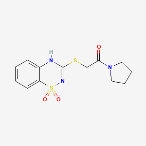 molecular formula C13H15N3O3S2 B2482106 3-{[2-Oxo-2-(Pyrrolidin-1-yl)ethyl]sulfanyl}-4H-1λ<sup>6</sup>,2,4-Benzothiadiazin-1,1-dion CAS No. 896686-67-2