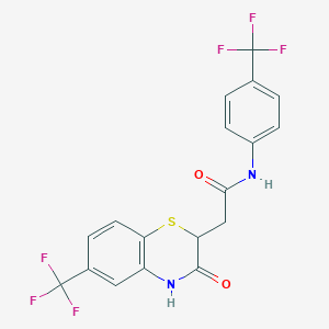 molecular formula C18H12F6N2O2S B2482109 2-[3-oxo-6-(trifluoromethyl)-3,4-dihydro-2H-1,4-benzothiazin-2-yl]-N-[4-(trifluoromethyl)phenyl]acetamide CAS No. 442653-48-7