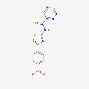 molecular formula C16H12N4O3S B2482137 Methyl-4-(2-(Pyrazin-2-carboxamido)thiazol-4-yl)benzoat CAS No. 1206989-24-3