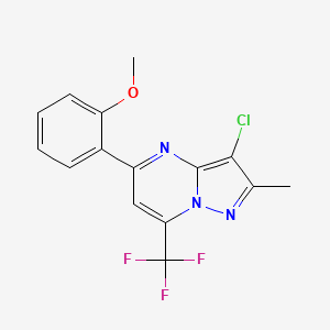 molecular formula C15H11ClF3N3O B2482141 3-Chloro-5-(2-methoxyphenyl)-2-methyl-7-(trifluoromethyl)pyrazolo[1,5-a]pyrimidine CAS No. 678560-80-0