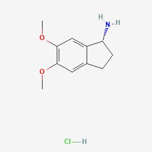 molecular formula C11H16ClNO2 B2482146 (R)-5,6-Dimethoxy-2,3-dihydro-1H-inden-1-amine hydrochloride CAS No. 2411592-02-2