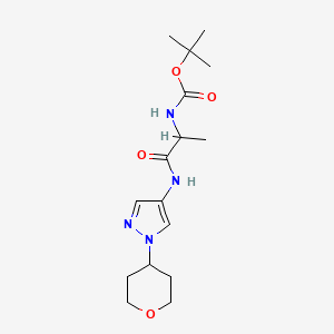 molecular formula C16H26N4O4 B2482173 tert-butyl (1-oxo-1-((1-(tetrahydro-2H-pyran-4-yl)-1H-pyrazol-4-yl)amino)propan-2-yl)carbamate CAS No. 1796904-32-9
