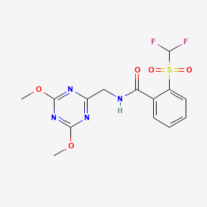 molecular formula C14H14F2N4O5S B2482193 2-((difluoromethyl)sulfonyl)-N-((4,6-dimethoxy-1,3,5-triazin-2-yl)methyl)benzamide CAS No. 2034357-72-5