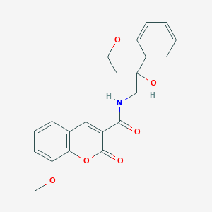 molecular formula C21H19NO6 B2482205 8-メトキシ-2-オキソ-2H-クロメン-3-カルボン酸 [(4-ヒドロキシクロマン-4-イル)メチル]アミド CAS No. 1396887-71-0