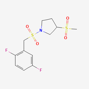 molecular formula C12H15F2NO4S2 B2482213 1-((2,5-二氟苯甲基)磺酰)-3-(甲基磺酰)吡咯啉 CAS No. 1705767-22-1