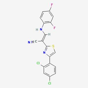 molecular formula C18H9Cl2F2N3S B2482218 (E)-2-(4-(2,4-dichlorophenyl)thiazol-2-yl)-3-((2,4-difluorophenyl)amino)acrylonitrile CAS No. 799770-31-3