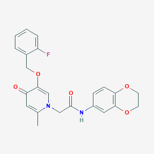 molecular formula C23H21FN2O5 B2482223 N-(2,3-dihydro-1,4-benzodioxin-6-yl)-2-{5-[(2-fluorophenyl)méthoxy]-2-méthyl-4-oxo-1,4-dihydropyridin-1-yl}acétamide CAS No. 942009-93-0