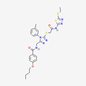 4-butoxy-N-[[5-[2-[(5-ethylsulfanyl-1,3,4-thiadiazol-2-yl)amino]-2-oxoethyl]sulfanyl-4-(3-methylphenyl)-1,2,4-triazol-3-yl]methyl]benzamide