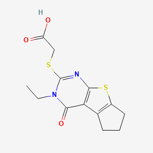 molecular formula C13H14N2O3S2 B2482240 [(3-Ethyl-4-oxo-3,5,6,7-tetrahydro-4H-cyclopenta[4,5]thieno[2,3-D]pyrimid+ CAS No. 314041-85-5