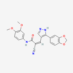 (Z)-3-[5-(1,3-benzodioxol-5-yl)-1H-pyrazol-4-yl]-2-cyano-N-(3,4-dimethoxyphenyl)prop-2-enamide