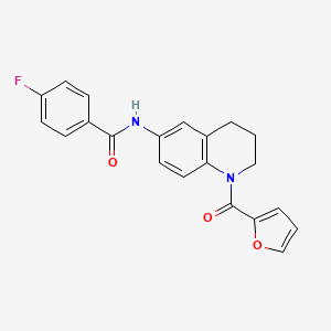 molecular formula C21H17FN2O3 B2482260 4-fluoro-N-[1-(2-furoyl)-1,2,3,4-tetrahydroquinolin-6-yl]benzamide CAS No. 946317-85-7
