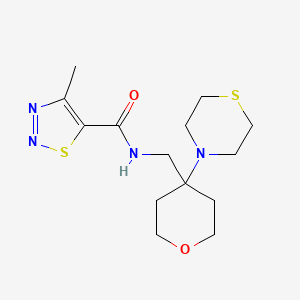 molecular formula C14H22N4O2S2 B2482287 4-Methyl-N-[(4-thiomorpholin-4-yloxan-4-yl)methyl]thiadiazole-5-carboxamide CAS No. 2415461-64-0