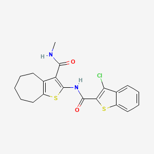 molecular formula C20H19ClN2O2S2 B2482289 2-(3-クロロベンゾ[b]チオフェン-2-カルボキサミド)-N-メチル-5,6,7,8-テトラヒドロ-4H-シクロヘプタ[b]チオフェン-3-カルボキサミド CAS No. 893126-26-6