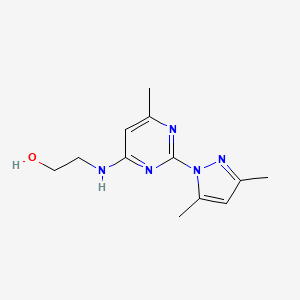 molecular formula C12H17N5O B2482293 2-[[2-(3,5-二甲基-1-吡唑基)-6-甲基-4-嘧啶基]氨基]乙醇 CAS No. 378756-88-8