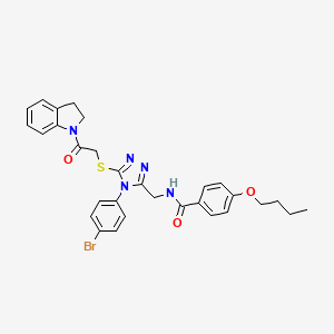 N-((4-(4-bromophenyl)-5-((2-(indolin-1-yl)-2-oxoethyl)thio)-4H-1,2,4-triazol-3-yl)methyl)-4-butoxybenzamide