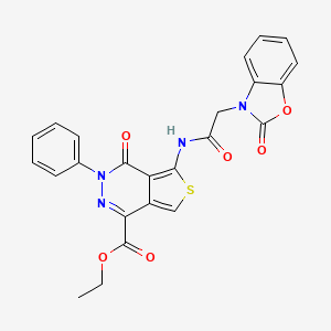 ethyl 4-oxo-5-(2-(2-oxobenzo[d]oxazol-3(2H)-yl)acetamido)-3-phenyl-3,4-dihydrothieno[3,4-d]pyridazine-1-carboxylate