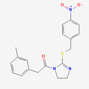 molecular formula C19H19N3O3S B2482304 2-(3-Methylphenyl)-1-[2-[(4-nitrophenyl)methylsulfanyl]-4,5-dihydroimidazol-1-yl]ethanone CAS No. 851802-52-3