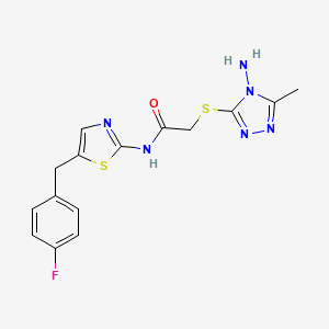 molecular formula C15H15FN6OS2 B2482314 2-[(4-amino-5-methyl-4H-1,2,4-triazol-3-yl)thio]-N-[5-(4-fluorobenzyl)-1,3-thiazol-2-yl]acetamide CAS No. 780818-72-6