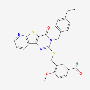 3-(((3-(4-Ethylbenzyl)-4-oxo-3,4-dihydropyrido[3',2':4,5]thieno[3,2-d]pyrimidin-2-yl)thio)methyl)-4-methoxybenzaldehyde